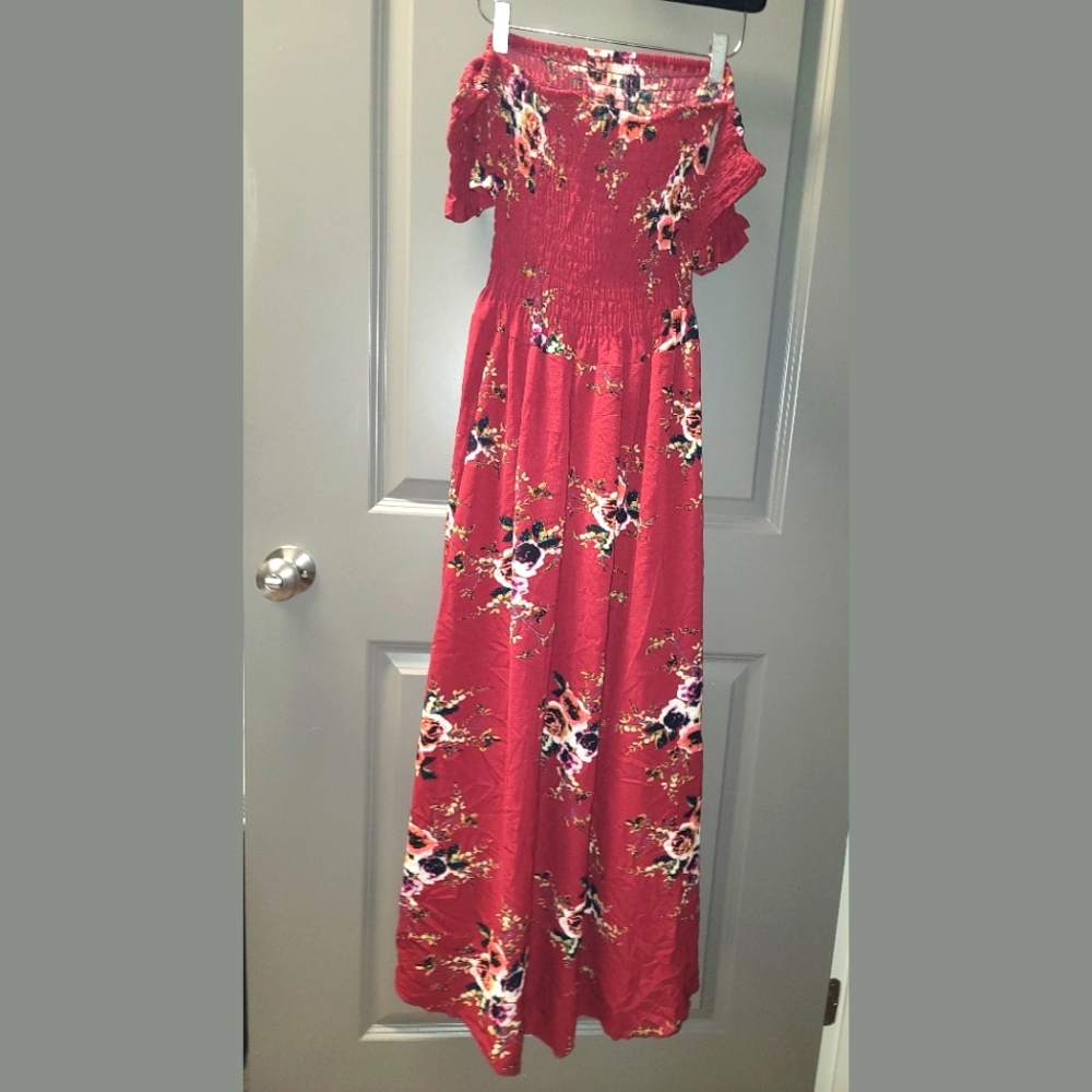 High Low Floral Off Shoulder Maxi Dress